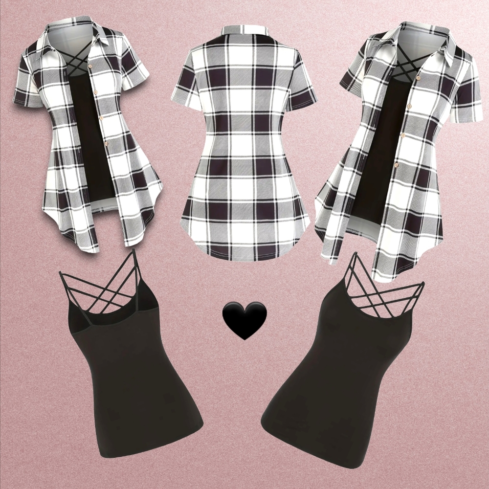 NWT!! Trendy Black and White Plaid Outfit with Black Cami Tank Top!!๐คโ ๏ธ๐ค - Picture 3 of 16